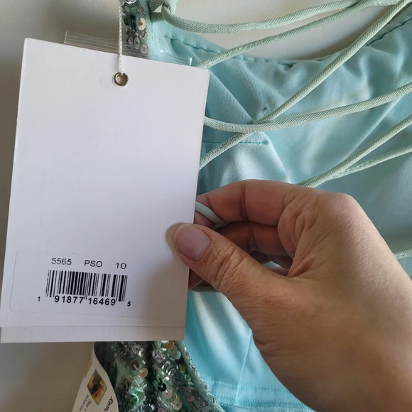 Mac Duggal, Sequined One Shoulder Flutter Sleeve Gown, Pistachio, Size 10,‎ NWT - Picture 14 of 14